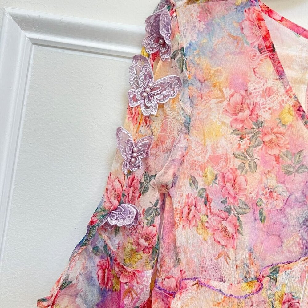 NWT Silk Floral-Print Midi Dress 3D Butterfly - Picture 3 of 10